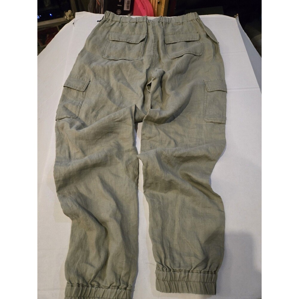 Nicole Miller Olive 100% Linen Cargo jogger Drawstring High Rise Women's Pants - Picture 4 of 6